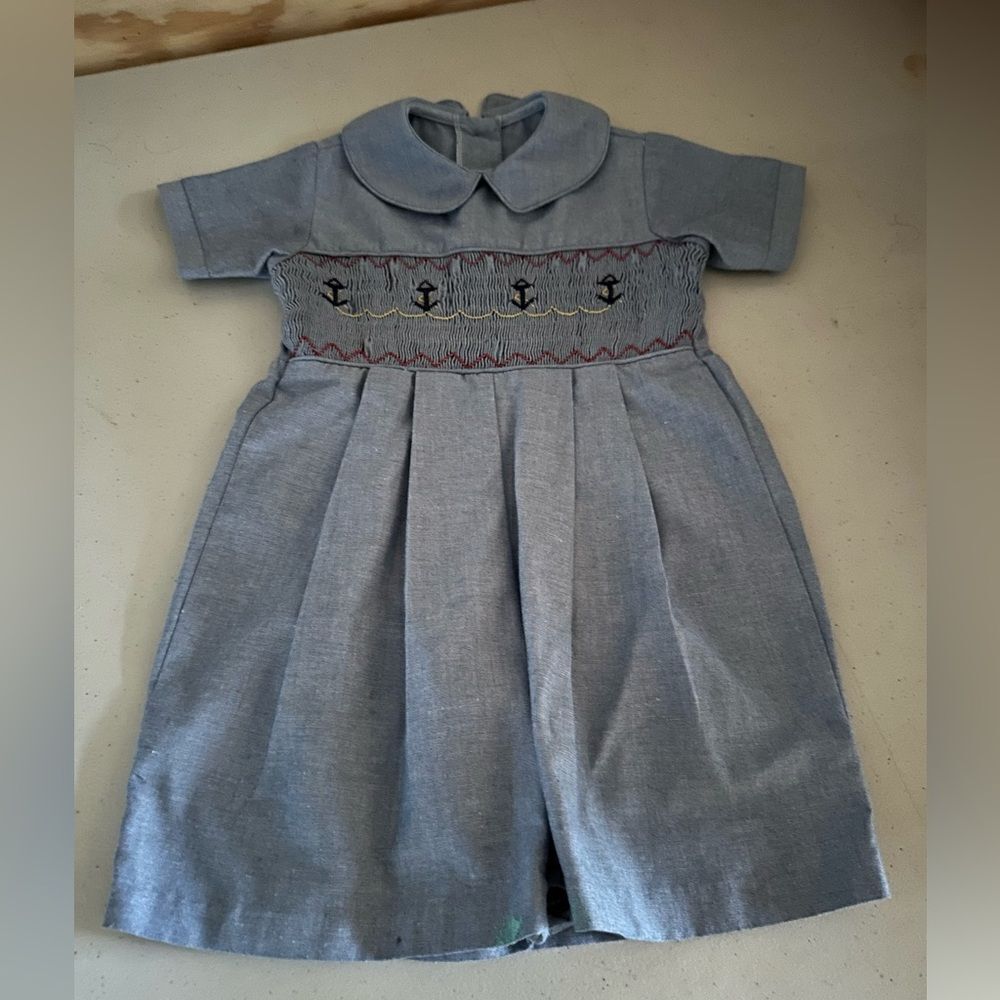 Strasburg Adorable Blue Baby Dress with Anchor Embroidery